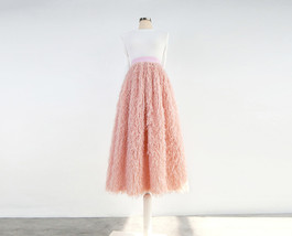 BLUSH PINK Pleated Skirt Outfit Romantic Polyester Midi Wedding Guest Skirts  image 2