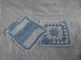 SET OF 2 HAND CROCHETED DISH CLOTHS BLUE WHITE WASH CLEAN - $7.00