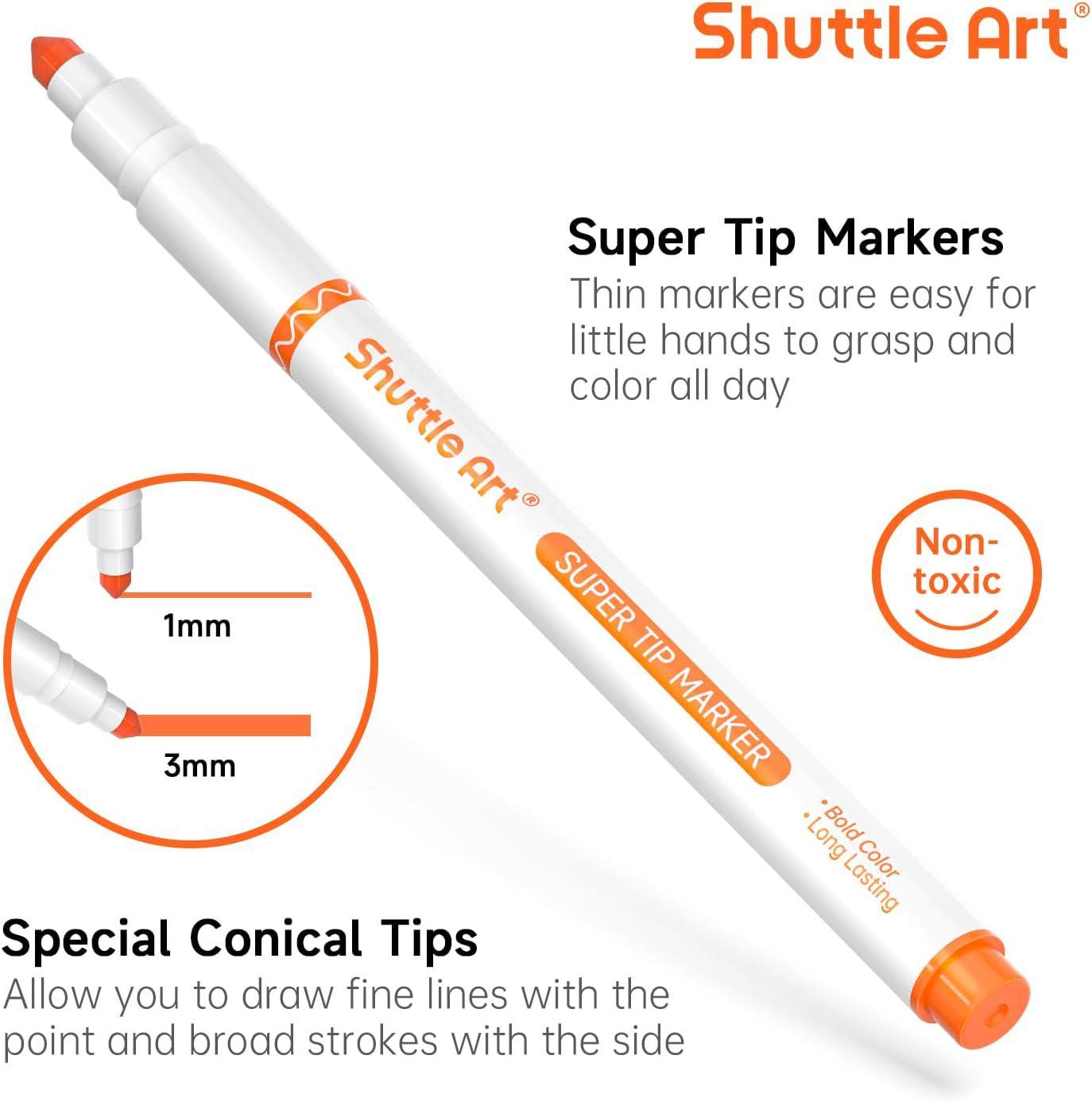 Shuttle Art 216 Pack Washable Markers, 8 Assorted Colors Broad Line Conical Tip Large Markers Bulk with A Box, Bonus Caps, Home Classroom School