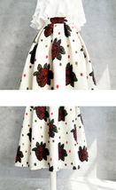 Winter Warm Midi Pleated Flower Skirt Women Rose Wool-blend Pleated Skirt Outfit image 4