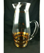 Mid Century Glass Pitcher Metallic Gold Stripes 12 in Tall Molded Spout - $14.95