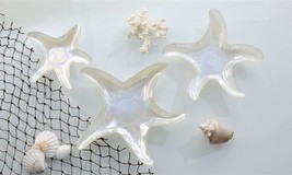 Starfish Plates Set of 3 Pearlized Nesting White Glass Nautical Ocean Seaside