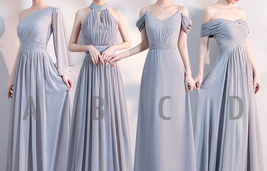 Gray Full Chiffon Bridesmaid Dresses Gray Wedding Bridesmaid Maxi Chiffon Dress 