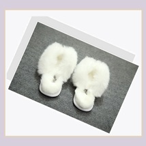 Soft White Thick Fuzzy Feather Haired Thong Sheepskin Slippers image 2