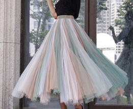 Rainbow Long Pleated Skirt Adult Rainbow Long Tulle Maxi Skirt Outfit Plus Size image 9