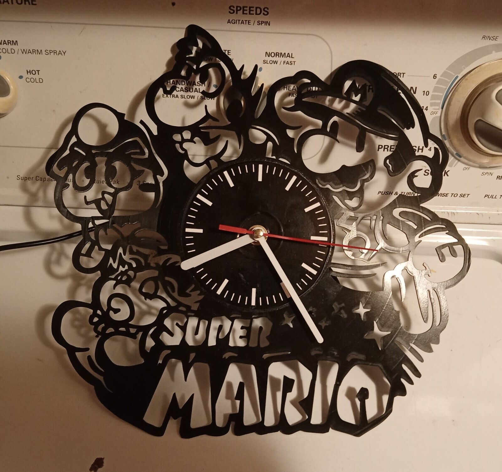 Super Mario Vinyl Record Wall Clock Home Art Decor W/Blue Lights Wall