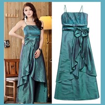 Satin Shimmer Duo Color Formal Ruffles Evening Prom Gown w/ Spaghetti Straps 
