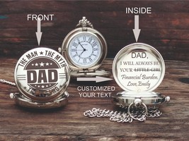 Engraved Brass Pocket Watch - Personalized Gift For Dad - Father&#39;s Day Gift - $22.97+