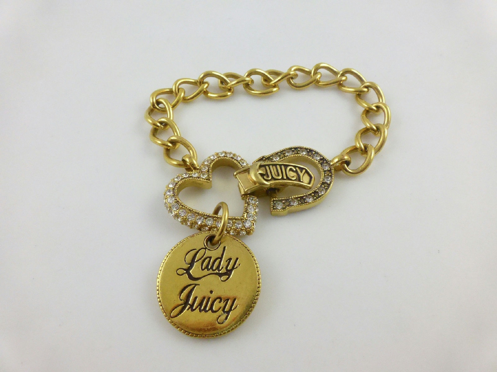 Juicy Couture Gold Plated Crystal Lady Luck Love Charm Bracelet - 7 Inches