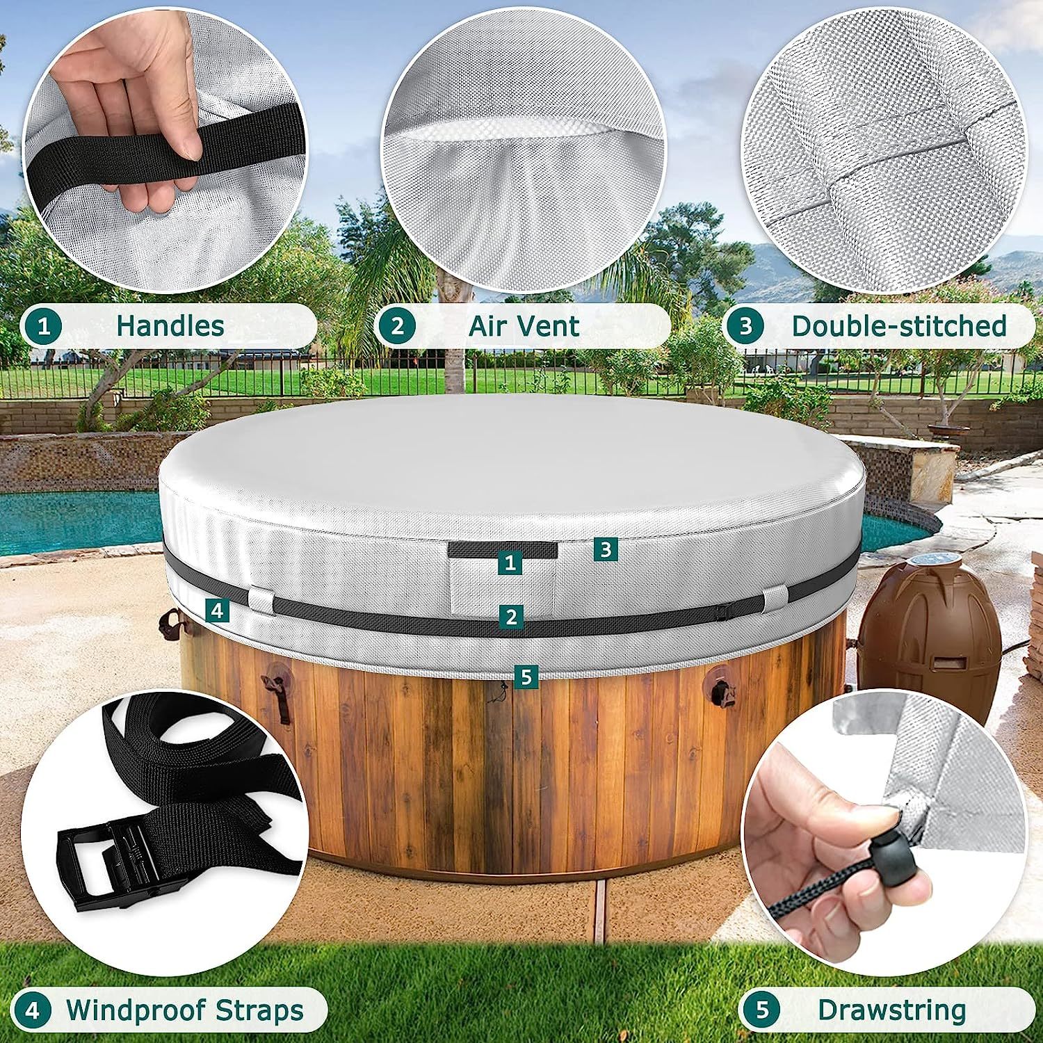 Round Hot Tub Cover, 600D Polyester Spa Covers For Hot Tub, Uv Protection & Wind Spa & Hot Tub