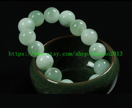 Natural light green jade beads bracelet light green circle circle - $36.99