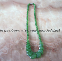 Natural Green Jade charm amulet Good luck beaded necklace / pendant - $23.99