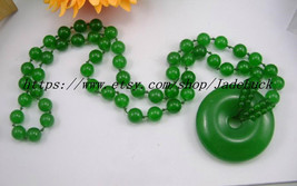 Natural Green Jade charm amulet Good luck beaded necklace / pendant - $26.99