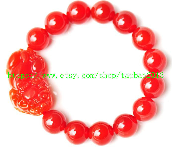 100% pure natural red agate jade Pi Yao charm bracelet - $23.99