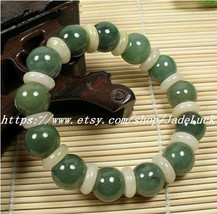 Good luck amulet green jade beads jade peace buckle beaded charm bracelet - $24.99