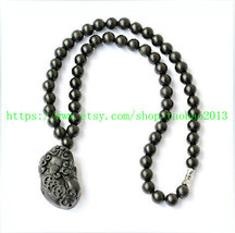 Noble black jade hand-carved black jade Pi Yao pendant / jade beaded necklace - $22.99
