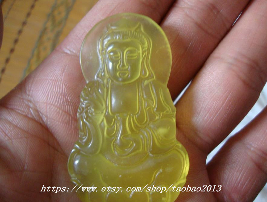 Primary image for Natural yellow jade, hand-carved Guanyin Buddha amulet charm lucky jade ornament