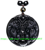 Elegant hand-carved obsidian Pi Yao pendant / bead necklace - $26.99