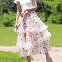 Floral Tiered Tulle Skirt Outfit Summer Holiday Long Tulle Skirt Plus Size image 6