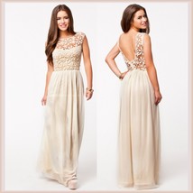 Crochet Top Floor Length Formal Sleeveless Backless Chiffon Evening Prom Gown  image 1
