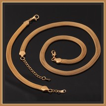 Gold Necklace and Wrist Bracelet Set Real 18k Gold Filled Flat Wide Mesh Weave 