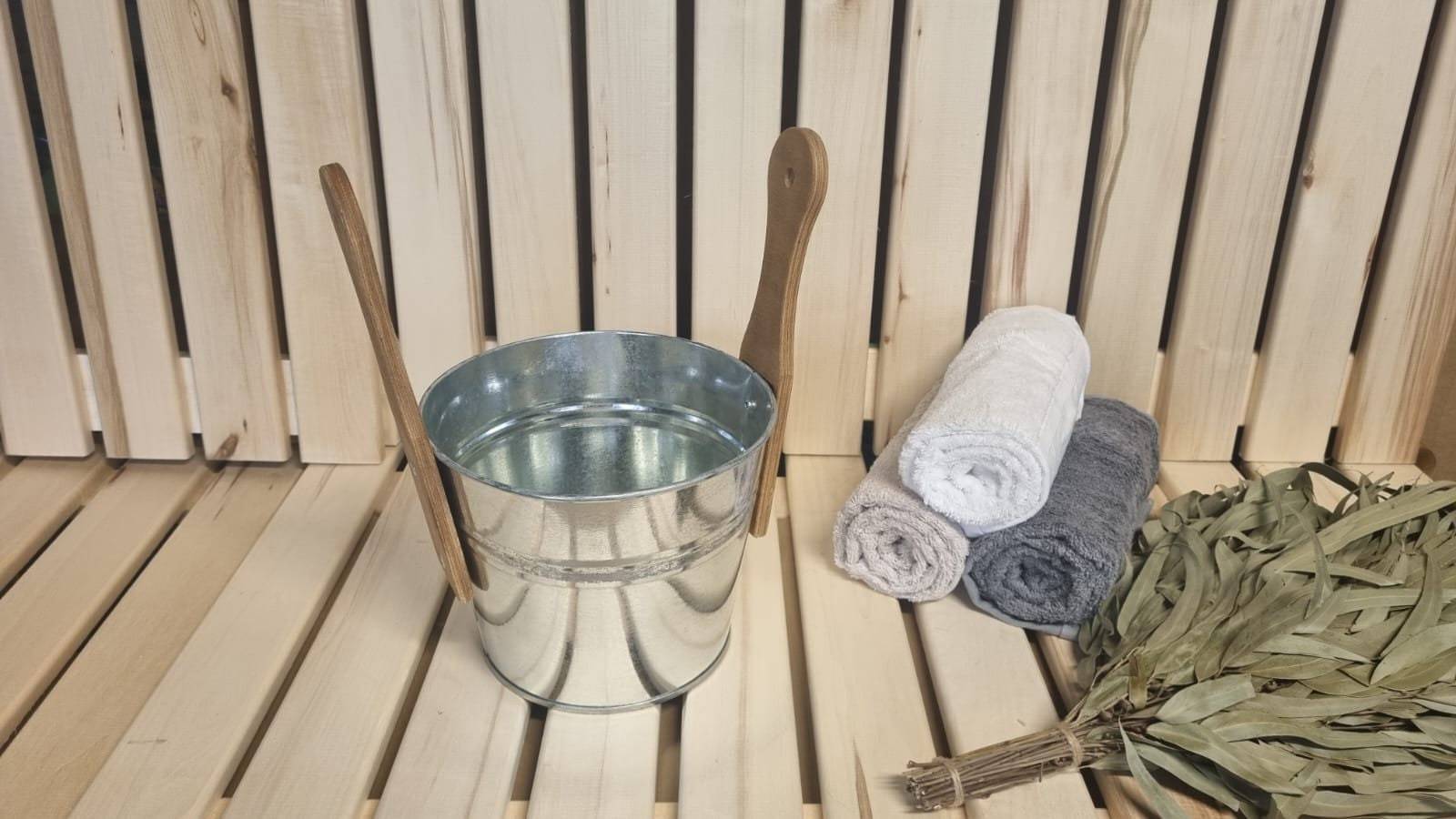 Sauna Serenity 5Liter Stainless Steel Bucket with Twin Wooden Handles