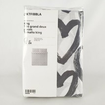 Ikea LYKTFIBBLA King Duvet Cover w/2 Pillowcases Bed Set White Gray Hearts New - $43.54