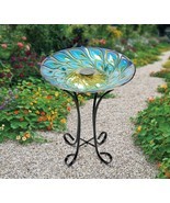 Solar Glass Peacock Feathers Bird Bath with Stand - $80.99