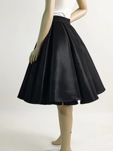 BLACK Knee Length Pleated Skirt A-line Black Taffeta Pleated Party Skirt Outfit image 4