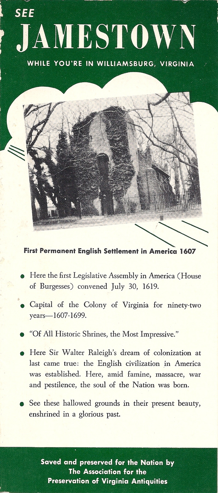Historic Jamestown 1950's Brochure Virginia Historic Jamestown 1950's Brochure Virginia