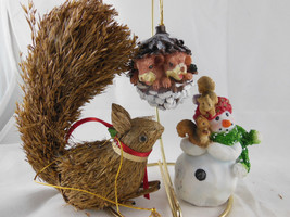1998 Seagull Snowman Squirrel Theme & Pinecone Christmas Ornaments Lot of 3 - $11.87