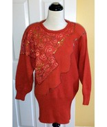 Vintage 1980&#39;s CHRISTINE Sequin/Lace/Angora Embellished Red Knit Sweater... - $58.70