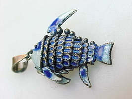 Genuine ENAMEL and 800 SILVER Articulated FISH PENDANT- Vintage, Highly ... - $65.00