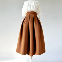 Winter Wool-Blend Midi Skirt Brown Pleated Party Skirt Outfit Custom Plus Size