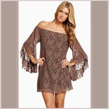 Casual Summer Long Flare Sleeve Off Shoulder Lace Mini Beach Dress in 4 Colors