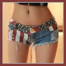All American Girl Shorts with Low Waist USA Flag Denim Open Fly Hot Pants image 1
