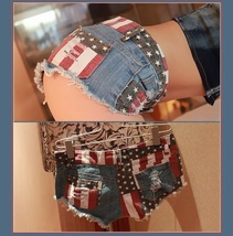 All American Girl Shorts with Low Waist USA Flag Denim Open Fly Hot Pants image 2
