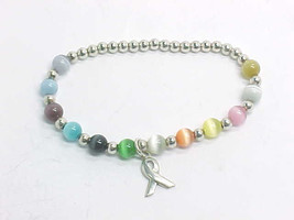 Colorful CAT&#39;S EYE Breast Cancer Awareness BRACELET in STERLING Silver  ... - $38.00