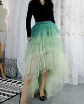 Green High-low Tiered Tulle Skirt Outfit Womens Green Layered Skirt Plus Size image 3