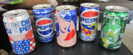 Lot of 5 Pepsi, Diet Pepsi &amp; Sprite 1980&#39;s Empty Soda Cans - $29.69
