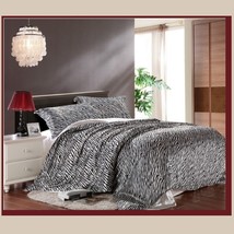 Silk Zebra Duvet Cover 4 Pc Bed Set King Queen Full Top Sheet & 2 Pillowcases
