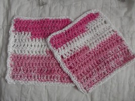 SET OF 2 HAND CROCHETED DISH CLOTHS  MIXED PINKS &amp;  WHITE WASH CLEAN - $8.00