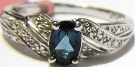 LONDON BLUE TOPAZ OVAL SOLITAIRE &amp; WHITE TOPAZ BAND RING, 925, SIZE 6, 0... - $29.99