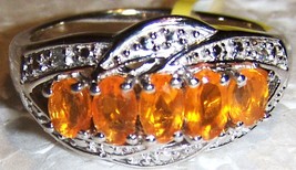 ORANGE MEXICAN FIRE OPAL OVAL &amp; DIAMOND 5-STONE BAND RING, 925, SIZE 8, ... - $75.00