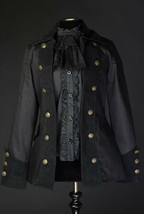 Black Cotton Goth Victorian Officer Jacket Steampunk Short Pirate Prince... - $119.99