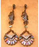 3&quot; Nautical earrings - seahorse Aurora borealis baguettes - designer sea... - $95.00