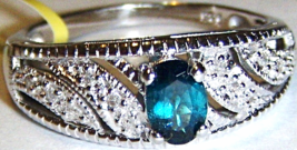 RARE BLUE INDICOLITE OVAL &amp; DIAMOND RING, PLATINUM / SILVER, SIZE 8,  0.... - $40.50