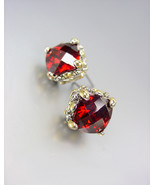 Designer PETITE Silver Gold BALINESE Filigree Red Garnet CZ Crystals Ear... - $19.99