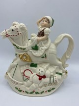 Lenox Holiday Figurine Elf and Rocking Horse Teapot with Lid Perfect Con... - $42.56