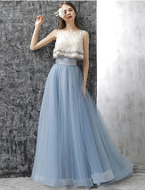 Dusty Blue Floor Length Tulle Skirt High Waisted Plus Size Bridesmaid Outfit image 7